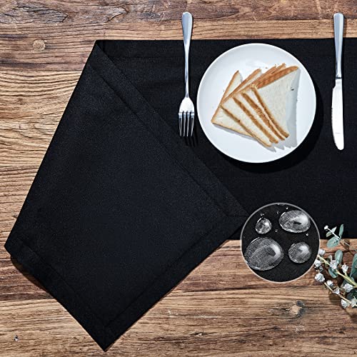 Mebakuk Linen Farmhouse Table Runner Large Burlap Style Soft and Waterproof Decorative Fabric Runner for Outdoor Wedding and Dinner (14 x 36 Inch, Black)
