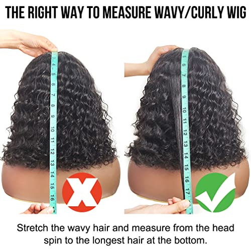 Domiso Wear and Go Glueless Wigs Deep Wave Bob Human Hair Lace Wigs Pre Cut No Glue for Black Women Pre Plucked Hairline 12 Inch