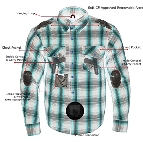 Milwaukee Leather MPM1625 Men's Plaid Flannel Biker Shirt with CE Approved Armor - Reinforced w/Aramid Fibers - Small Multi