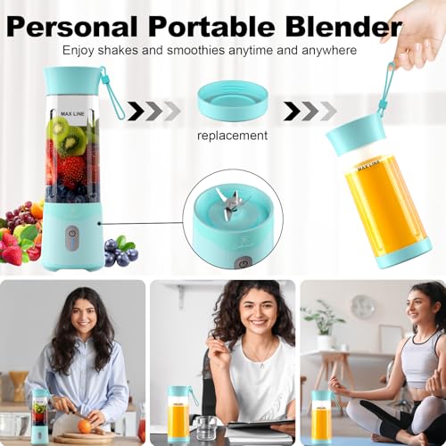 COKUNST 18oz Portable Blender, USB Rechargeable Personal Size Blenders, Smoothie Blender with 6 Blades for Protein & Shakes, Mini juicer with Extra Handle Lid for Travel Sports Outgoing