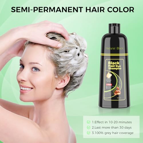 BELEZALIB Black Hair Dye Shampoo for Woman & Man, Argan Hair Color Shampoo 3 in 1, Semi-Permanent Gray Hair Coverage, Mild Formula, Lasts 30 Days(16.90 oz)