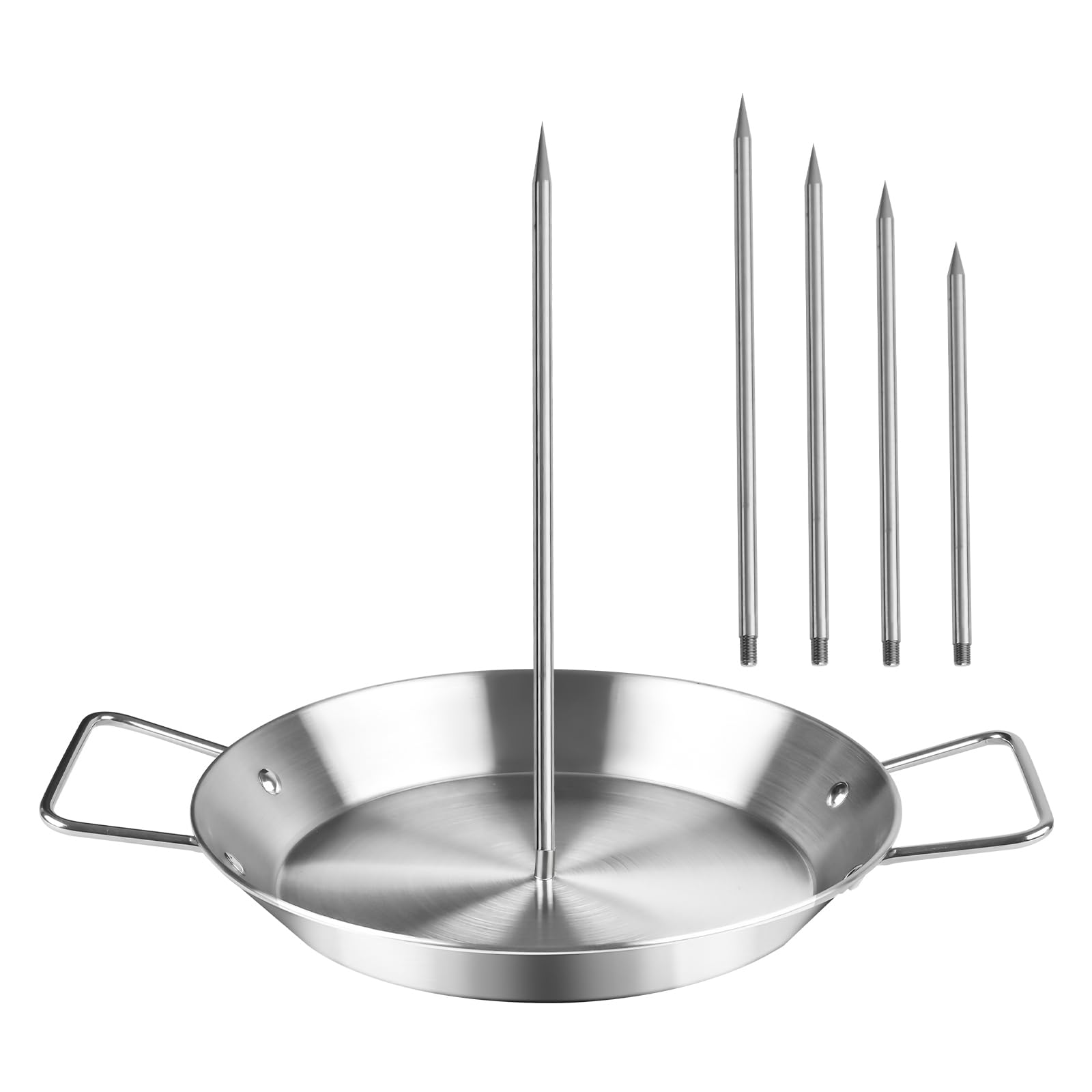 Vertical Skewer for Grill & Oven - Stainless Steel Al Pastor Skewer with Gyro Pan, 5 Adjustable Spikes (6"-14") - Shawarma Meat Stand for Tacos, Chicken Gyro, Doner Kebab - Fits Ovens, Smokers.