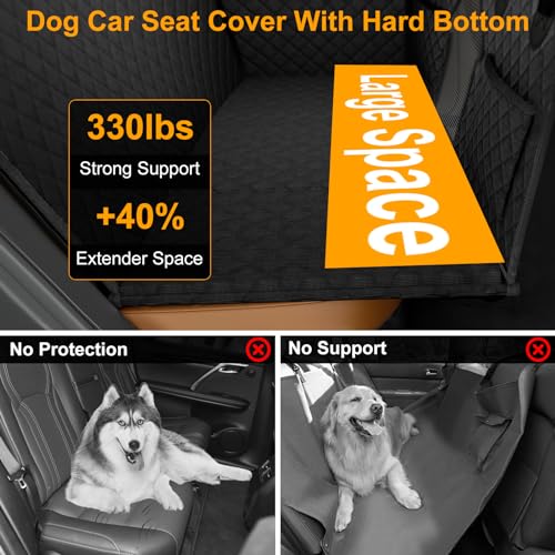 AAOVEFOX Back Seat Extender for Dogs, Dog Car Seat Cover for Back Seat Hard Bottom, Car Seat Covers for Dogs, Large Space Dog Hammock for Car, Pet Backseat Protector for Car SUV Truck, Black