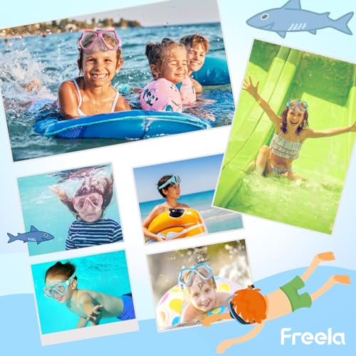 Freela 2 Pack Swim Goggles Kids Swimming Goggles for Kids 6-14 8-12 3-6 4-7 8-14 with Nose Cover Anti Fog 180° Clear View Water Pool Goggles Mask Childrens Boys Girls Toddler Youth 4 5 6 7 8 9 Years