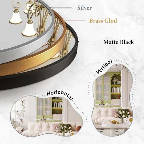 Dorlicecass Irregular Wall Mirror - Wall Mirrors Decorative 20"x36" Black Asymmetrical Mirror Aviation Aluminum Alloy Frame for Bathroom, Bedroom, Living Room, Cloakroom, Entryway