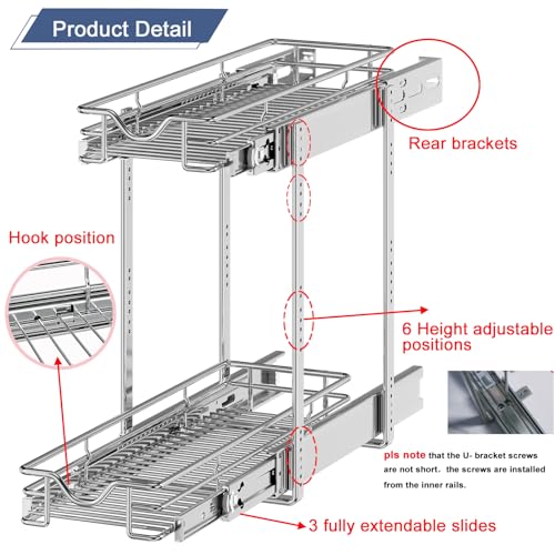 DINDON Pull Out Cabinet Organizer (7-1/2" W x 21-1/2"D), Cabinet Pull Out Shelves, 2 Tier Pull Out Drawers for Kitchen Cabinets, Wire Basket Slide Out Shelf for Cabinet Organization