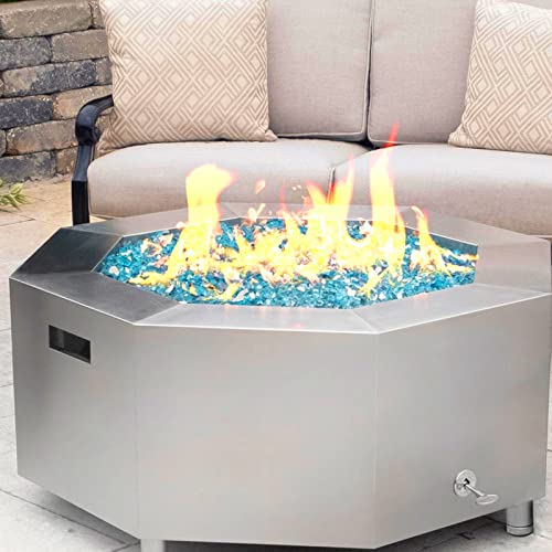 GasSaf 1/2 Inch Fire Glass Reflective Tempered Fireglass Cut Crushed FireGlass for Fire Pit, Fireplace and fire Pit Table (10 Pound)(Caribbean Blue Reflective).