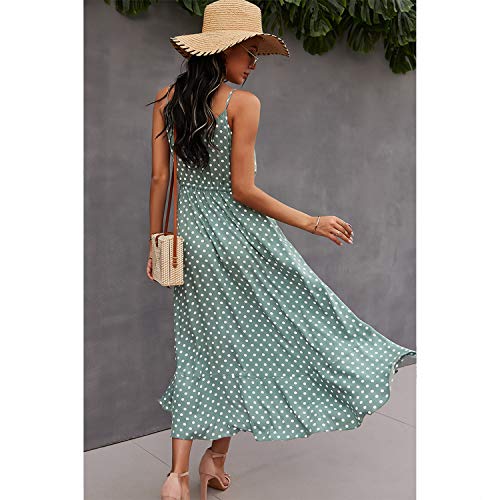 BROVAVE Women's 2025 Summer Casual Boho Sundress Polka Dot Spaghetti Strap V Neck Flowy Midi Dresses(008 Pink, Small)