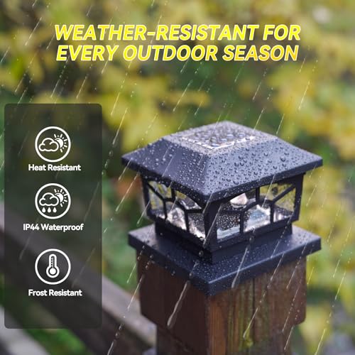 Solar Lights For Fence Post Cap Outdoor Deck Lights Solar Powered Waterproof 8 LEDs for 4x4/6x6 Wooden/Vinyl Posts Two Light Modes Warm/Cool White Decor for Garden Deck Patio. (Black, set of 2)