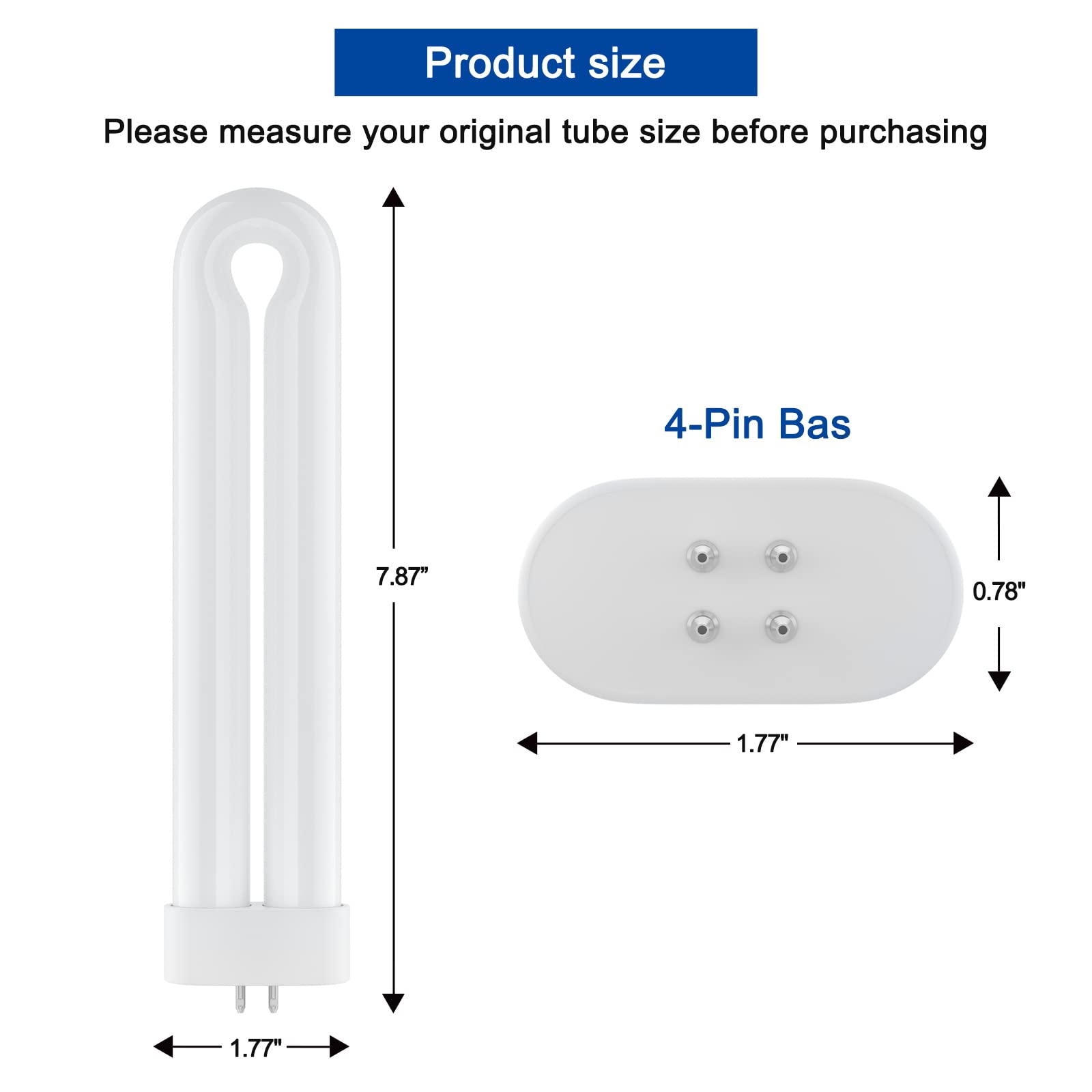 Replacement Bulb for T9, T6, T8 Bug Zapper, 15W, 4-Pin Base, U-Shaped Twin Tube Bulb