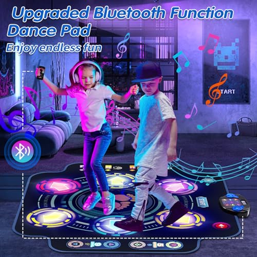 Dance Mat for Kids - Electronic Dance Pad with Light-up 6-Button & Wireless Bluetooth, Music Dance Game Mat with Built-in Music 9 Levels and 3 Modes, Birthday Gifts, Toys for Girls Ages 4-8, 8-12