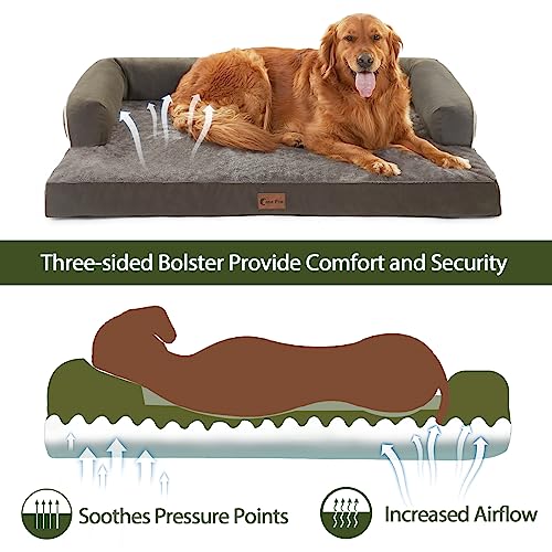 Casa Paw Orthopedic Dog Beds for Large Dogs, Waterproof Dog Beds Large, Memory Foam Dog Couch Bed, Comfy Bolster Pet Bed with Removable Washable Cover, Nonskid Bottom (Large,Brown)