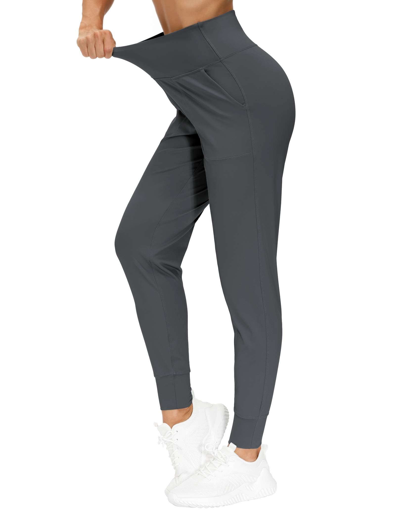 THE GYM PEOPLE Womens Joggers Pants with Pockets Athletic Leggings Tapered Lounge Pants for Workout, Yoga, Running (Medium, Dark Grey)