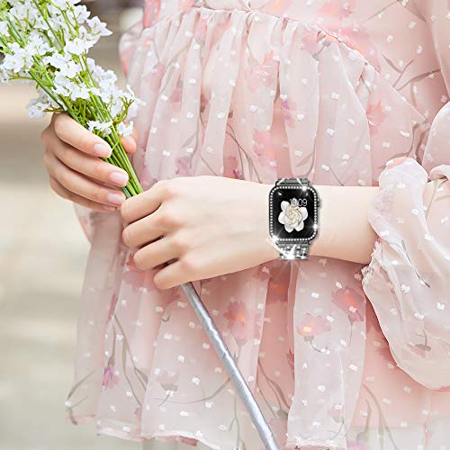 SUPOIX Compatible with Apple Watch Band 41mm + Case, Women Jewelry Bling Diamond Rhinestone Replacement Metal Strap &Soft TPU Protector Case for iWatch Series 8/7(Starlight)