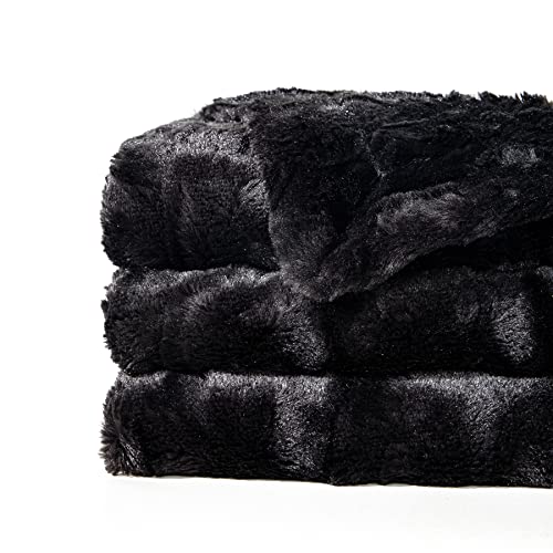 TOONOW Faux Fur Luxury Throw Blanket,Double Side Soft Fluffy Shaggy Fuzzy Blanket for Couch Sofa Bed (Black, X-Large Twin Size)