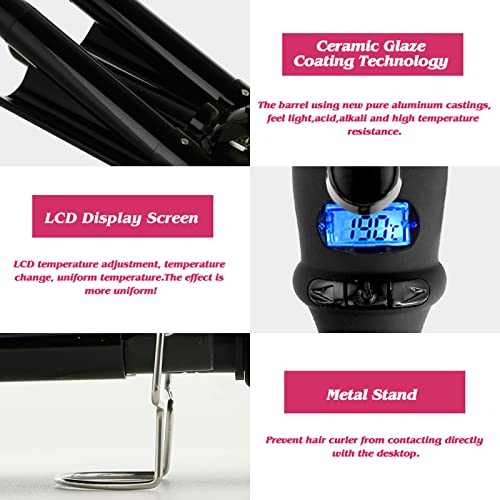 3 Barrel Curling Iron Wand with LCD Temperature Display - 1 Inch Professional Salon Ceramic Triple Barrels Curling Iron (Black)