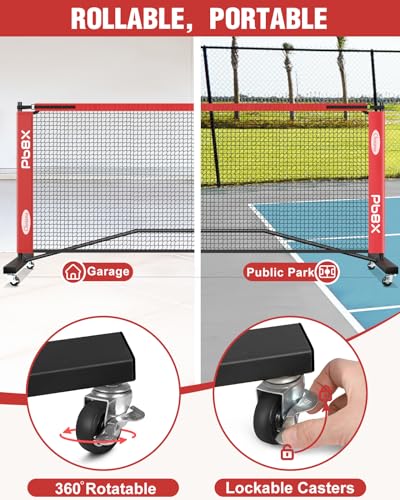 Choiana Pickleball Net Portable Driveway Pickleball Nets Outdoor Regulation Size Pickle Ball Nets w/6 Wheels, Court Lines, Durable Frame PE Knited Practice Net for Home Backyard Street