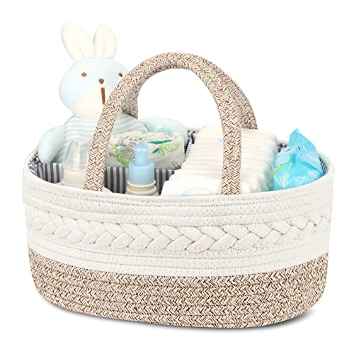 Maliton Diaper Caddy Organizer for Baby, Cotton Rope Baby Gift Basket, Portable Diaper Organizer for changing table, Diaper Nursery Storage Organizer for Baby Stuff, Baby Shower Gifts for Newborn