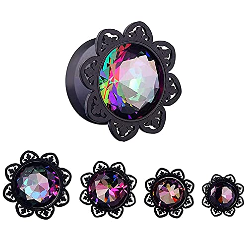 Qmcandy 2pcs 0g-1" Stainless Steel Lotus Edge Crystal Ear Gauges Piercing 00g
