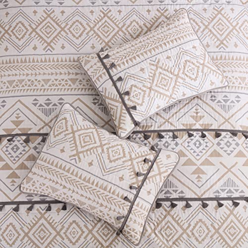 HORIMOTE HOME Boho Style Beige Twin Quilt Set with Tassle, Soft and Lightweight Bedspread for All Season, Twin Size Bed Coverlet with 1 Matching Pillow Sham (2 Pieces)