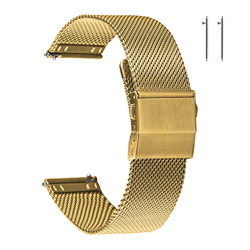 EACHE Stainless Steel Mesh Watch Band for Women, Quick Release Mesh Watch Straps for Ladies 12mm Gold