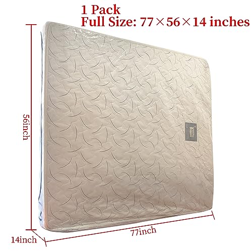 JUNESHE Full Mattress Bag for Moving and Storage Cover -5 Mil Zipper Plastic Waterproof Mattress Storage Bag,77x56x14 inches,1 Pack