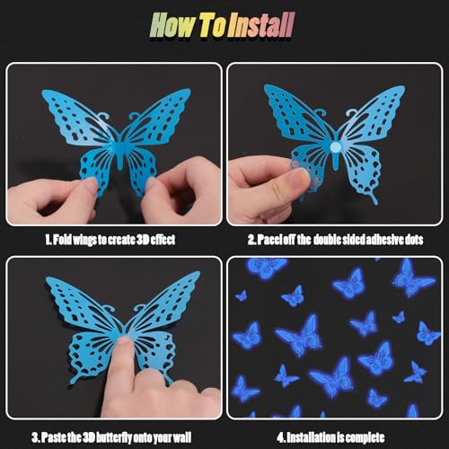 SAOROPEB 3D Butterfly Wall Decor - 48 Pcs, 4 Styles, 3 Sizes - Removable Gold Decorations for Birthday & Party Celebrations