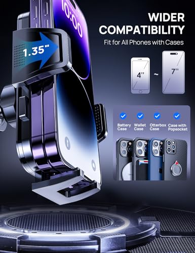 [2024 Newest] Car Vent Phone Mount, [Upgrade Hook Clip Never Shake] Adjustable 360 Rotation Vent Clip Car Phone Holder Mount, Big Phone & Thick Case Friendly Fit for All iPhone, Samsung & Cell Phone