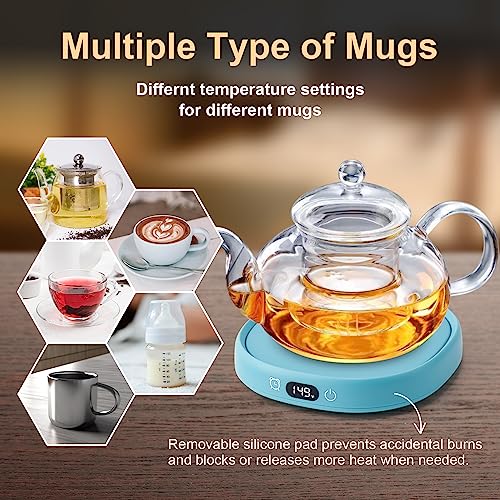 Bsigo Coffee Mug Warmer & Cute Cat Mug Set, Candle Mug Warmer for Home & Office, Electric Smart Coffee Warmer for Desk, Beverage Tea Coffee Cup Warmer with 3-Temp Settings, 8H Auto Shut Off, Blue