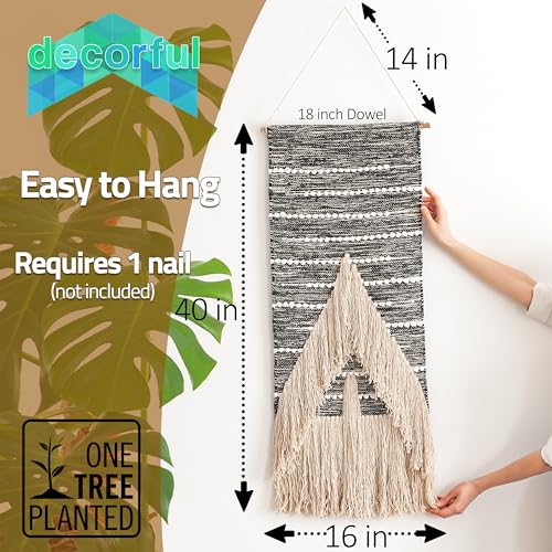 Decorful Handcrafted Macrame Wall Hanging 18" x 40" - Large Boho Wall Art Tapestry - Woven Wall Decor for Living Room, Bedroom - Bohemian Home Decoration with Natural Cotton Fiber