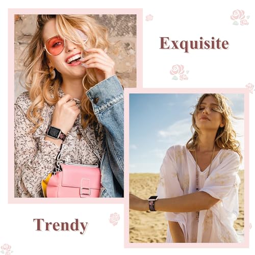 Maledan Fancy Engraved Band Compatible with Apple Watch Bands Women 42mm 44mm 49/45mm, Two-tone Silicone Elegant Rose Flower Pattern Sport Strap for iWatch Series 9 8 SE 7 6 5 4 3 2 1 Ultra Wine Red