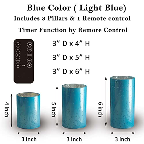 LIVILLA Silver Glass Flameless Candles with Remote & Timer, Led Flameless Candles, Battery Operated Flameless Pillar Glass Candles