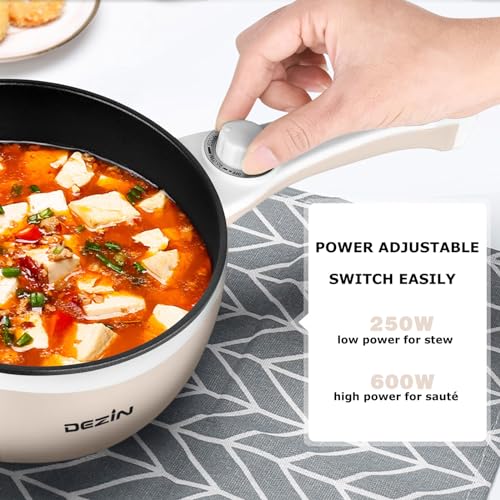 Dezin Hot Pot Electric Upgraded, Non-Stick Sauté Pan, Rapid Noodles Electric Pot, 1.5L Mini Portable Hot Pot for Steak, Egg, Fried Rice, Ramen, Oatmeal, Soup with Power Adjustment(Egg Rack Included)