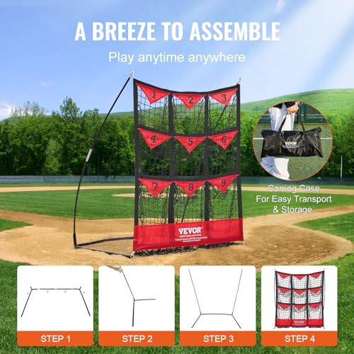 VEVOR 9 Hole Baseball Net, 36"x30" Softball Baseball Training Equipment for Hitting Pitching Practice, Portable Quick Assembly Trainer Aid with Carry Bag, Strike Zone, Ground Stakes, for Youth Adults