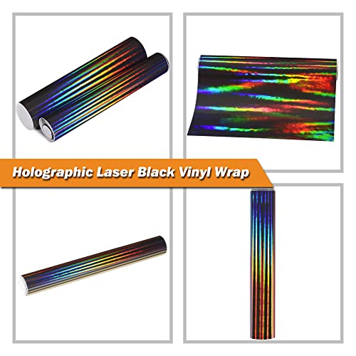 Holographic Laser Black Chrome Vinyl Sheet Car Wrap Film Self Adhesive Sticker 59.8'' x 7.8''