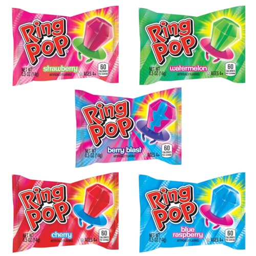 Ring Pop Individually Wrapped Back to School Bulk Lollipop Variety Party Pack – 20 Count Lollipop Suckers w/ Assorted Flavors - Fun Candy/Supplies for School Treats & Care Packages