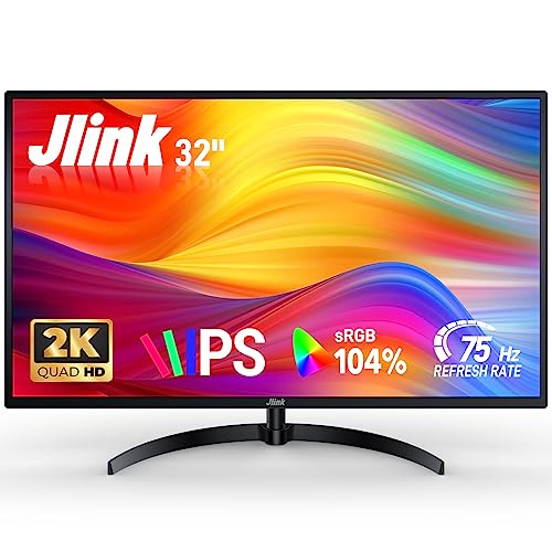 Jlink 2K Computer Monitor 32 Inch Monitor, IPS 1440P Monitor with Ultra-Thin Bezel, 104% sRGB Widescreen QHD AMD Display, Freesync and G-sync, HDMI VGA Mini DP+DP 3.5mm AUX Port, HDR Low Blue Light