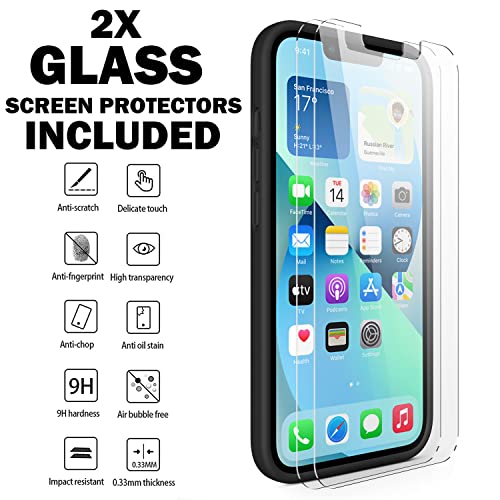 CellEver Heavy-Duty Silicone Case for iPhone 13 Pro Max - Two Shatterproof Glass Screen Protectors, Military Drop Protection, Scratch-Free Interior, Black