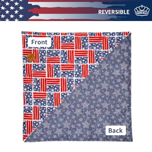 CROWNED BEAUTY 4th of July Patriotic Dog Bandanas Reversible Small 2 Pack, Butterfly Stars Set, Plaid Adjustable Triangle Holiday Scarves for Dogs Pets Boy Girl Pets DB121-S