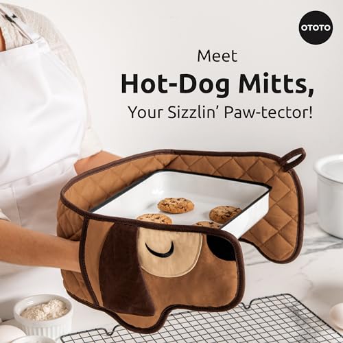 NEW!! Hot-Dog Oven Mitts Cute Funny Oven Mitts by OTOTO - Gifts for Dog Lovers, Dachshund Dog Themed Gifts, Oven Mitts Dogs, Dog Lover Gifts, Double Oven Mitts Heat Resistant, Kitchen Gadgets (Brown)