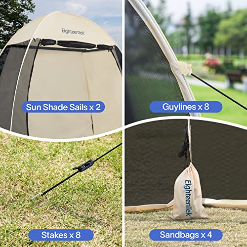 EighteenTek Mosquito Tent pop up Outdoor for Couple Lovers - Weatherproof pods 2 Person - Sun Shade Shelter Mesh Walls 7’x4’x6.5’H Beige