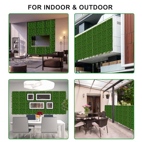 Hengu Artificial Green Grass Wall Panels,12 Pack 10" x 10" Lush Wall Hedge Backdrop Greenery - Faux Privacy Fence Decoration with 20 Zip Ties for Indoor Outdoor Garden, Wedding Decor