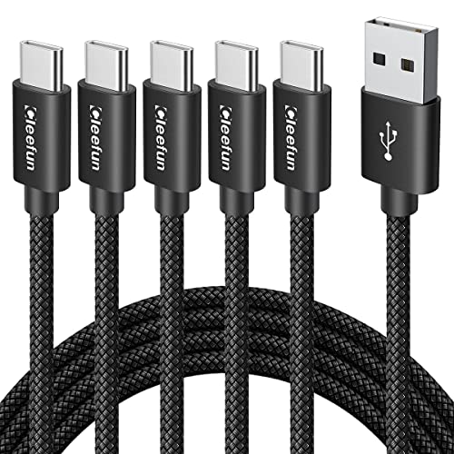 CLEEFUN USB C Cable [3ft, 5-Pack], USB A to Type C Cable Fast Charging C Charger Cord Braided for iPhone 15 Pro Max/Pro/Plus, for Samsung Galaxy S24 S23 S22 S21 S20 Ultra S10, Moto, Pixel