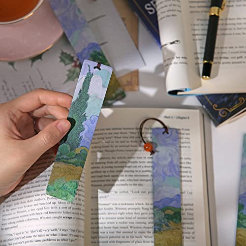 Donxote Bookmark Set of 4, Van Gogh Wooden Aesthetic Art Bookmarks with Gift Box, Book Mark for Book Lovers, is A Unique Gift for Men, Women - A Wheatfield with Cypresses