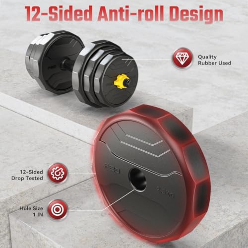 FEIERDUN Adjustable Dumbbells, 40lbs Free Weight Set with 4 Modes, Used as Barbell, Kettlebells, Push up Stand, Fitness Exercises for Home Gym Suitable Men/Women