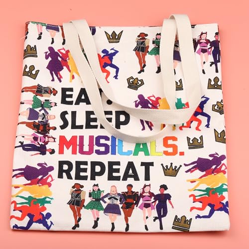 FEELMEM Six the Musical Gift Eat Sleep Musicals Repeat Tote Bag Music Gift Broadway Musical Merchandise Shoulder Bag