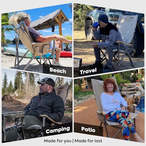 ICECO Hi1600 High Back Camping Chairs for Adults, Heavy Duty Folding Chair for Outside, Portable Outdoor Chairs with Storage Bag, Hold Up 600 LBS, 10 Years Warranty (Not Adjustable)