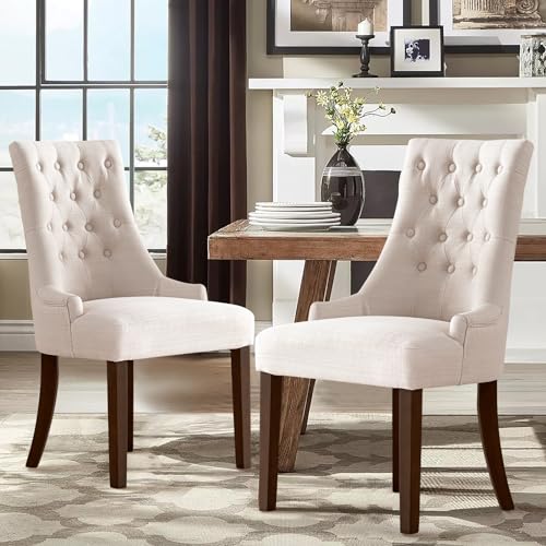 COLAMY Wingback Upholstered Dining Chairs Set of 6, Fabric Side Dining Room Chairs with Tufted Button, Living Room Chairs for Home Kitchen- Beige
