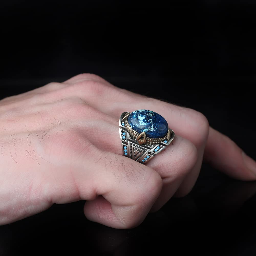 Azurite Stone Silver Man Ring-925k Silver Mens Ring-Handmade Mens Ring-Silver Rings for Men and Women-Natural Azurite Stone Ring