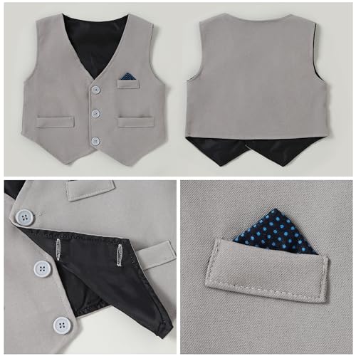 CARETOO Toddler Wedding Outfit Baby Boy Gentleman Long Sleeves Suit Sets with Pocket 12 Months to 5 Years